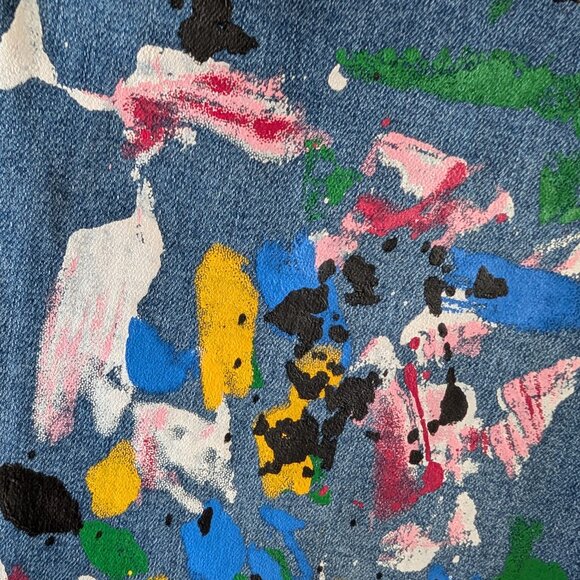 Joseph Ribkoff Pull On Painted Splatter Denim Jeans Size 12 Stretchy Artsy Fun - Picture 5 of 11